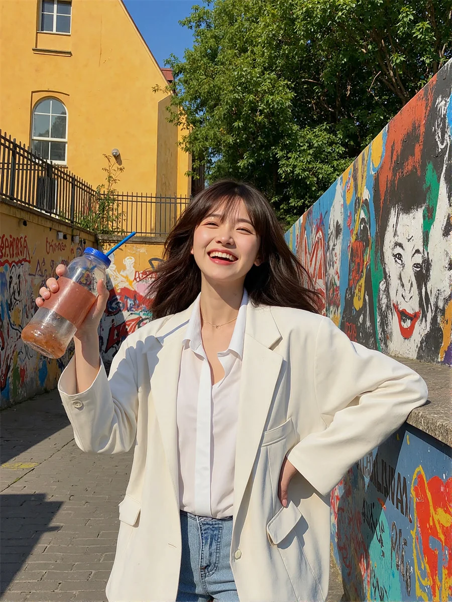 معطف نسائي بليزرات نسائية خط أسود وأبيض مجعد شوكة خلفية ديكور الخصر المعانقة تمتد اللون أنثى مشرق العائمة