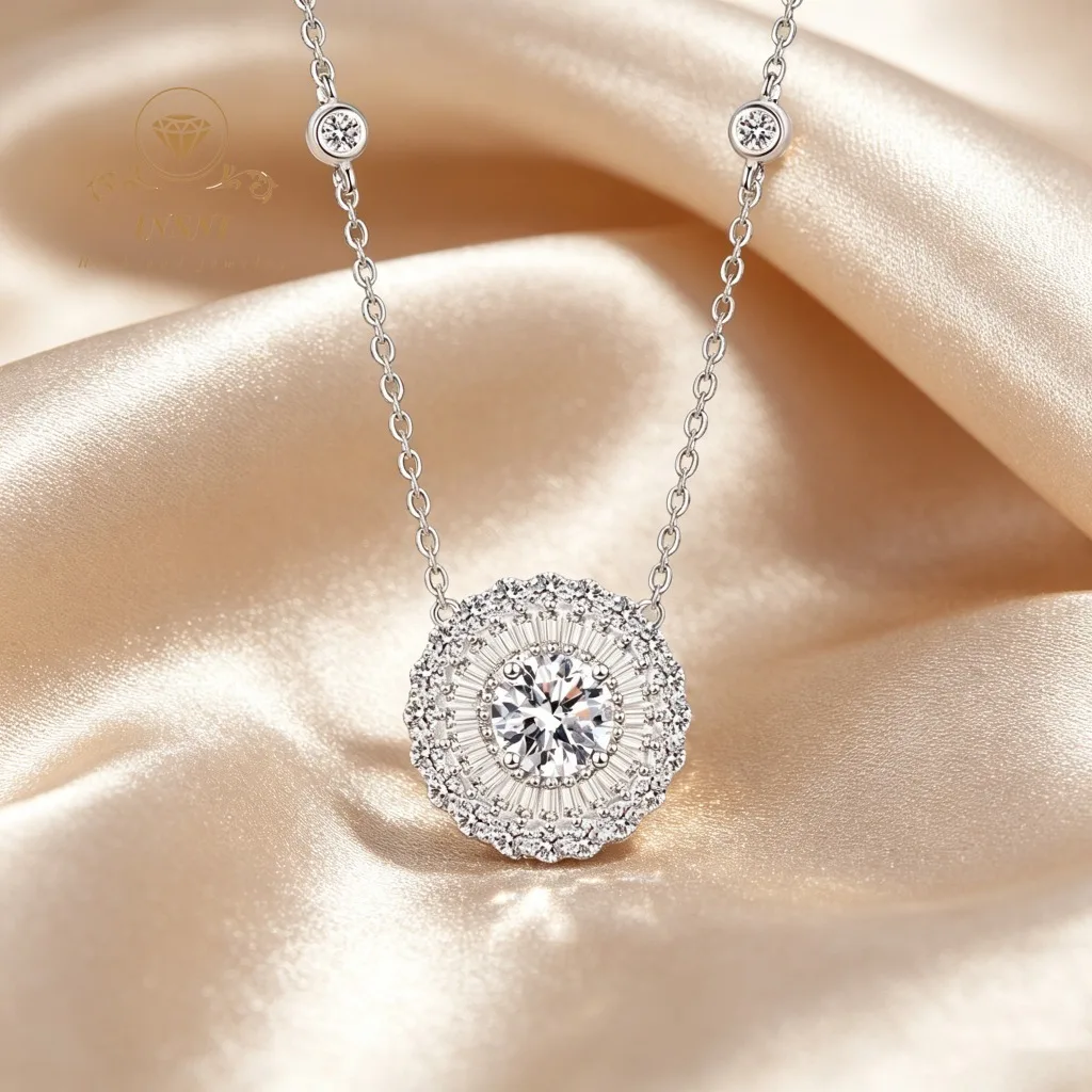 

S925 Sterling Silver Moissanite Necklace Female Sunflower High-end Exaggerated Pendant Niche Personality Collarbone Chain Gift
