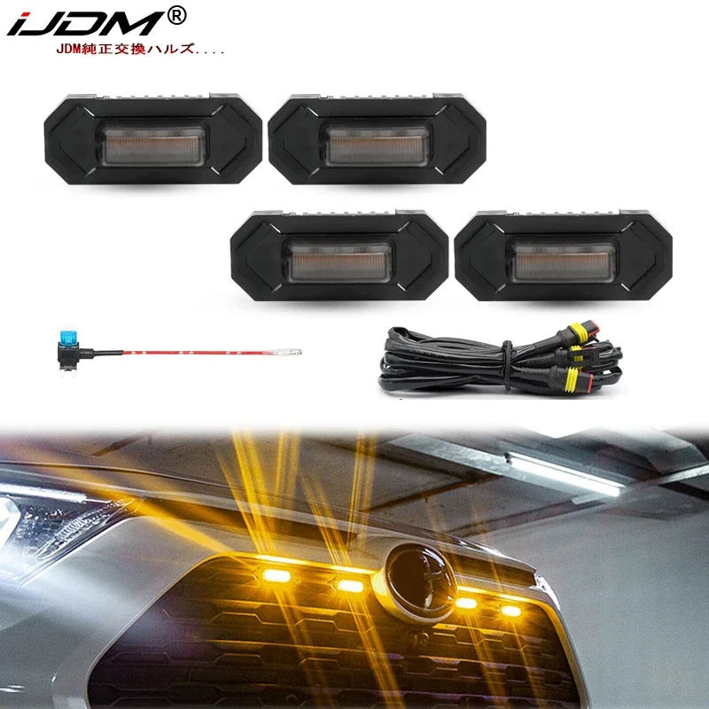 4PCS Raptor Lights Compatible with For Toyota RAV4 LED Grill Lights 2019 2020 2021 2022 Front grille lights Amber Light 12V