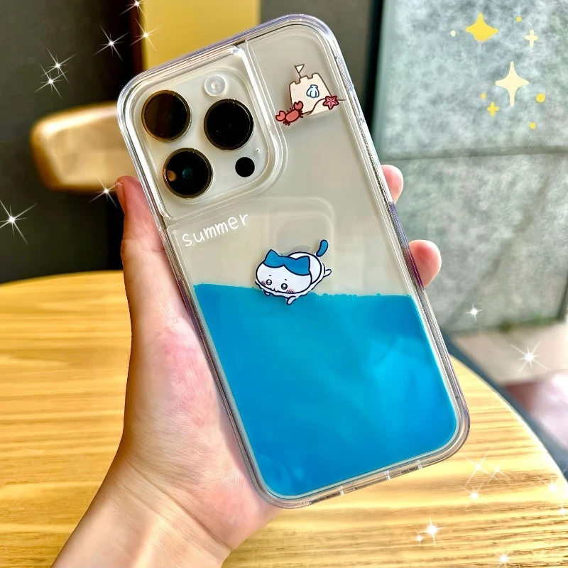 

Anime Chiikawa Hachiware Mobile Phone Case for IPhone 15 14 13 12 Protective Case Usagi Transparent Kawaii Movable Lovely Summer