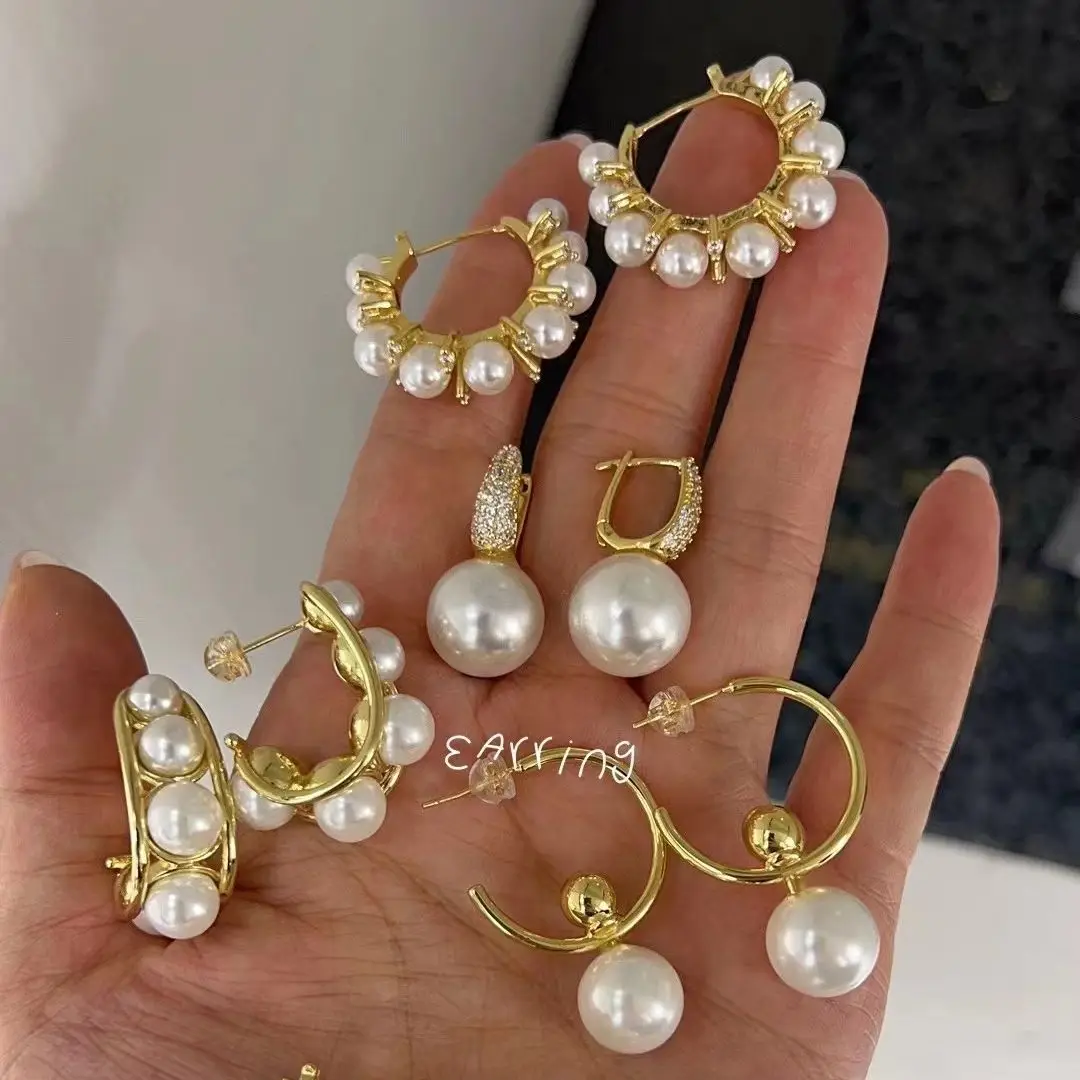 

5 Pairs, Luxury Hoop Dangle Earrings Vintage Delicate Imitation Pearls Gold Color Fashion Jewelry