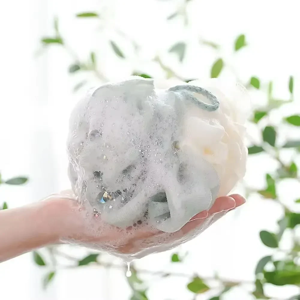 นุ่มตาข่ายโฟมฟองน้ํา Body Scrub Exfoliating กลับแปรงทําความสะอาดผิว Bath Bubble Shower ตาข่าย Ball อุปกรณ์อาบน้ํา