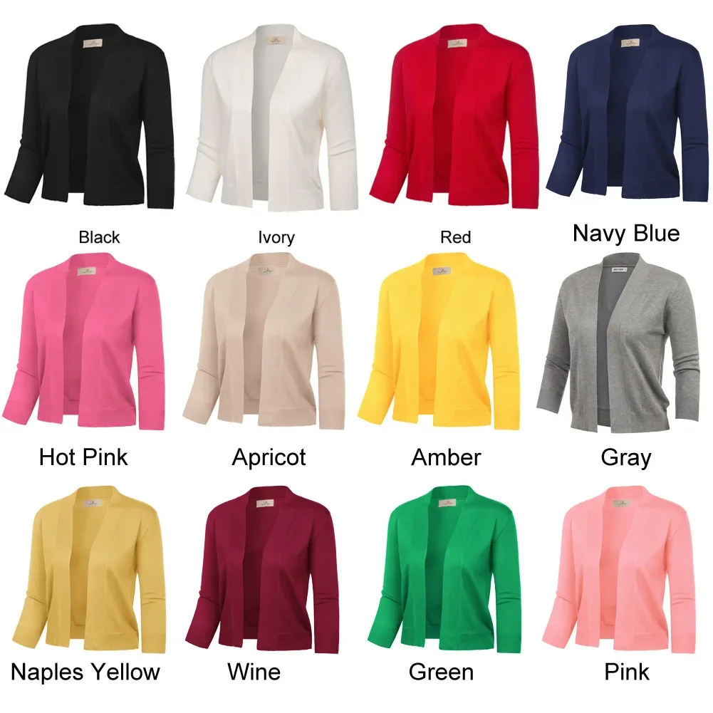 Women 3/4 Sleeve Coat fall autumn Opening Front Cropped Length bolero party evening retro shrug lady female Knitting Coat Tops