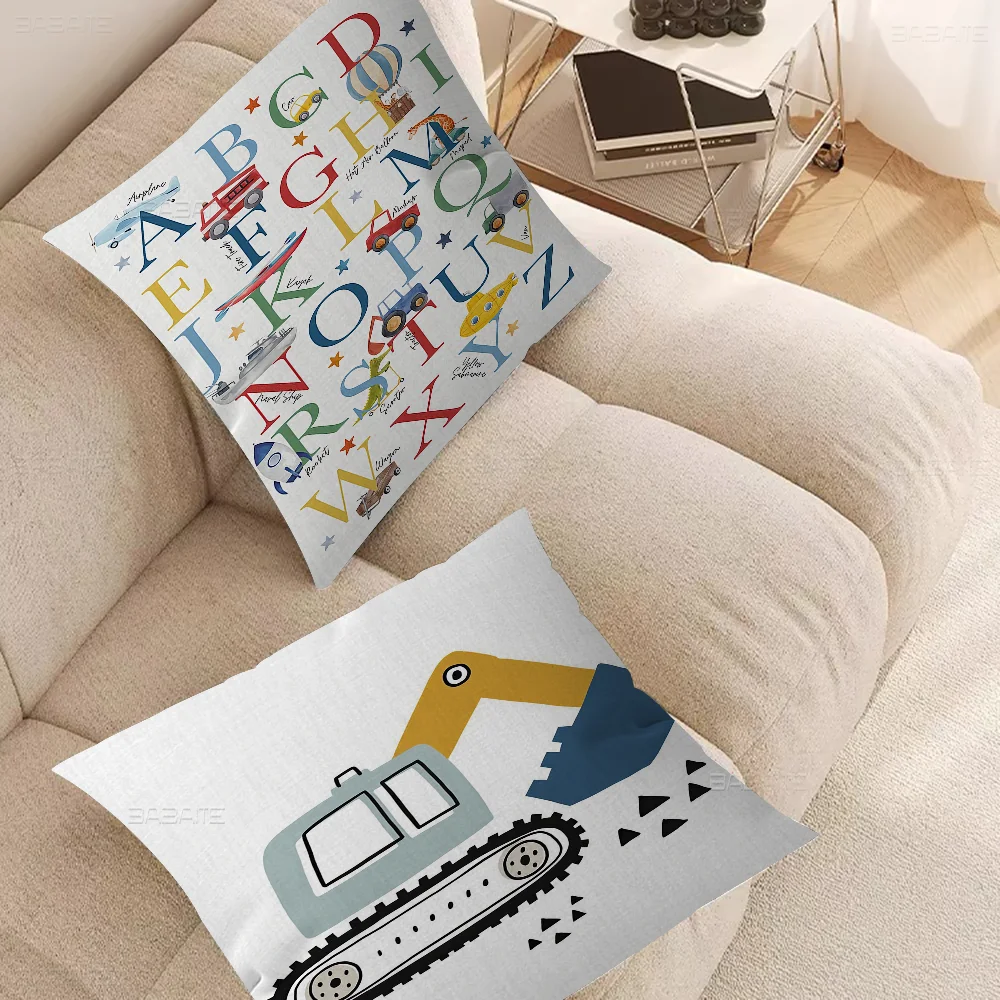 Cartoon Crane Excavator Tractor Truck Pillow Gift Home Office Decoration Bedroom Sofa Car Cushion Cover Case 45x45