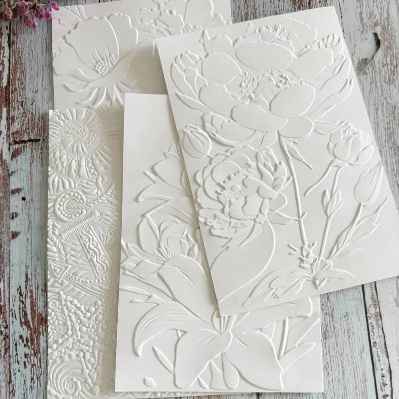 New 3d Relief Folder And Mold - Peony Flowers For Handcrafted Letter Background Greeting Card Scrapbook