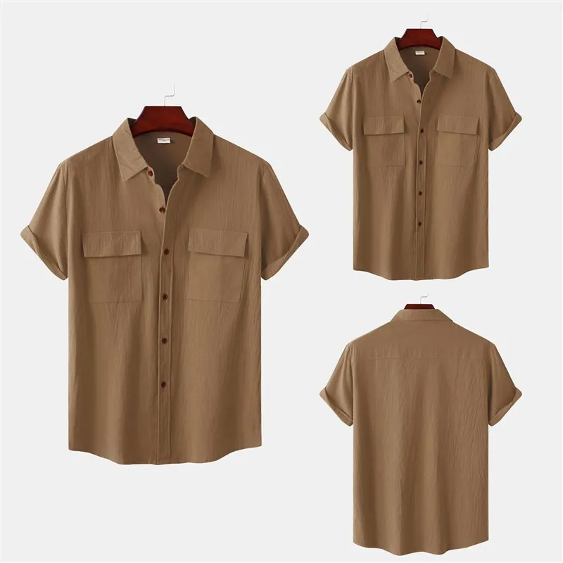 

New Men's Cotton Linen irt Casual Sle ort Sve Busin Gentleman Print Pattern Summer Thiened Fce Youth Sport