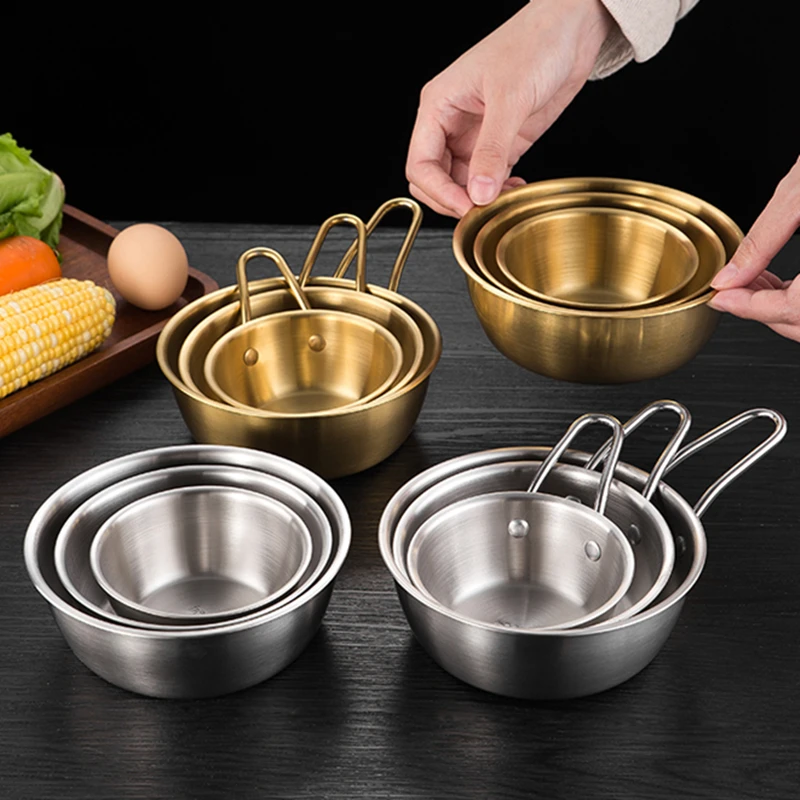 

304 Stainless Steel Korean Cuisine Bowl with Handle Rice Wine Bowls Sauce Seasoning Dish Food Serving Bowl Kitchen Tableware