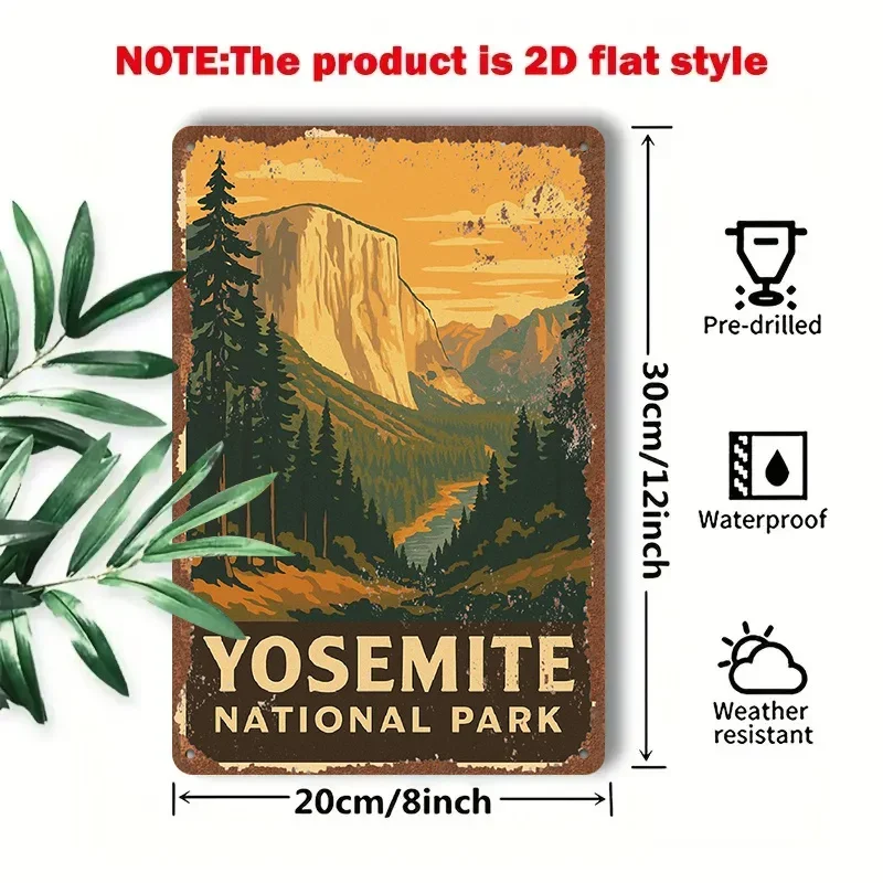 2D Flat - 1pc 2D[Flat] Metal Sign Vintage Metal Tin Sign Yosemite National Park, 8X12 Inches/20X30 Cm, Showcasing Magnificent Mo