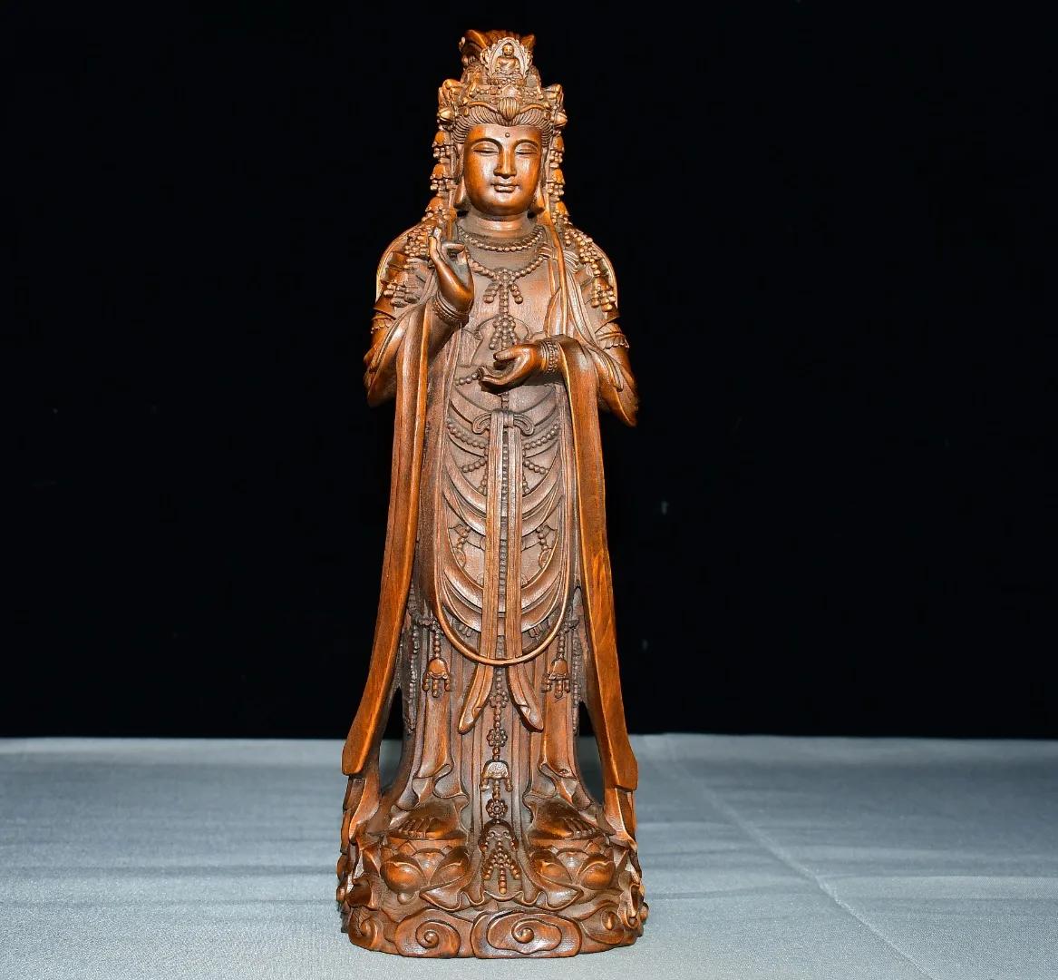 Folk Collection Old Boxwood Palden Lhamo  Guanyin Bodhisattva Station Buddha Amitabha Buddha