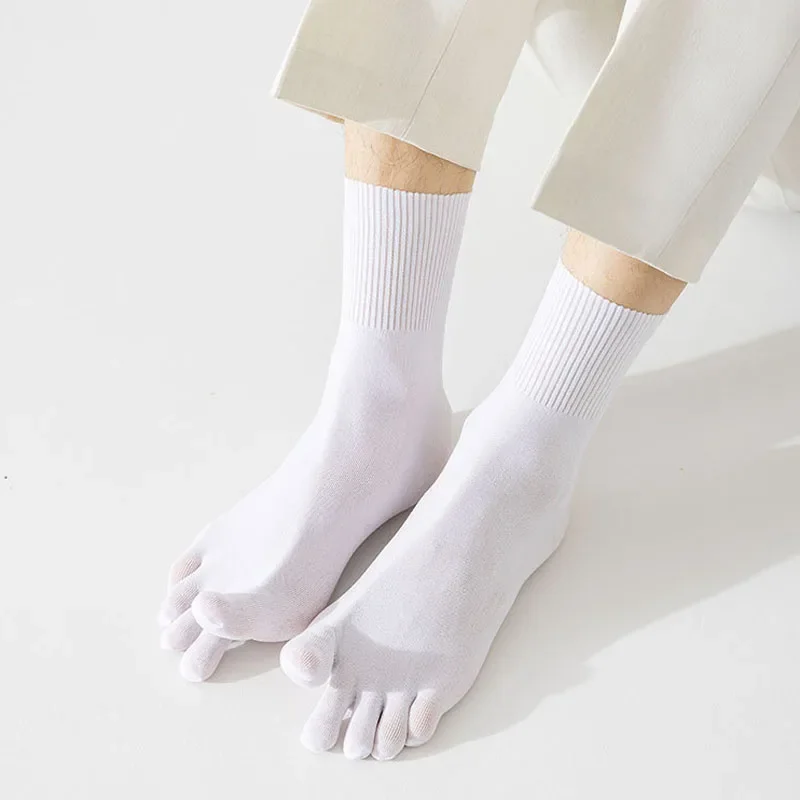 4 Pairs Men Thin Five Finger Socks Silk Breathable Simple Solid Cool Ttranslucent Elastic Sweat-Absorbing Toe Short Socks Summer view 2