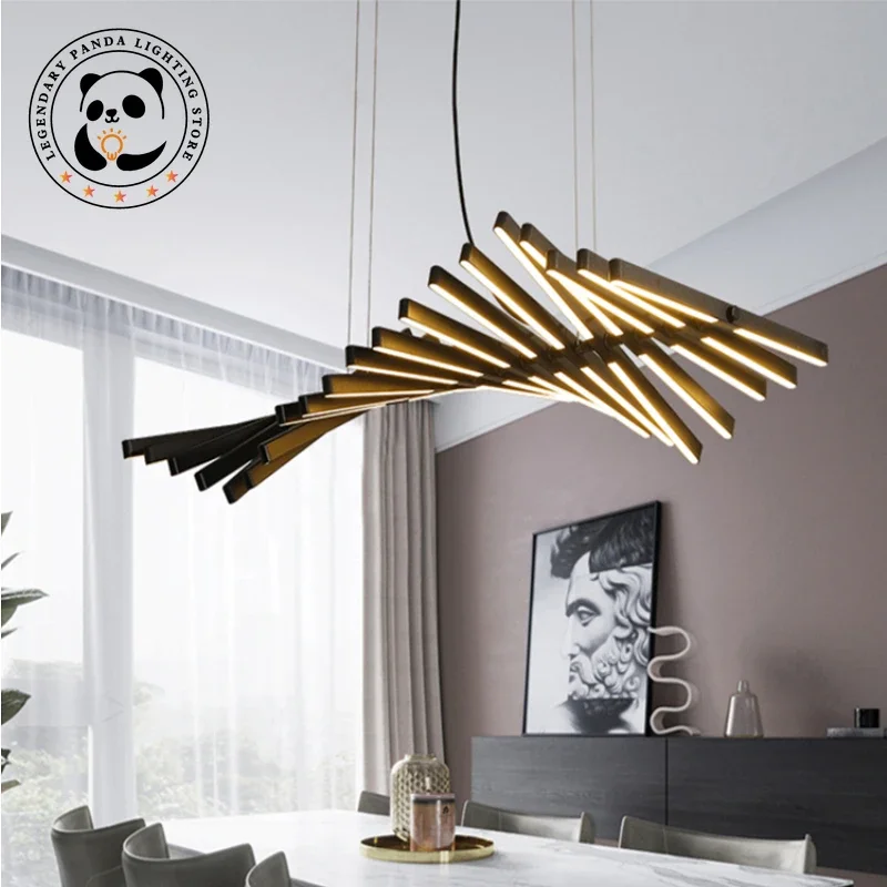 Nordic Modern Pendant Lights Minimalist Metallic Luster Fish Bones Chandeliers Kitchen Dining Room Parlor Art Decor LED Fixtures