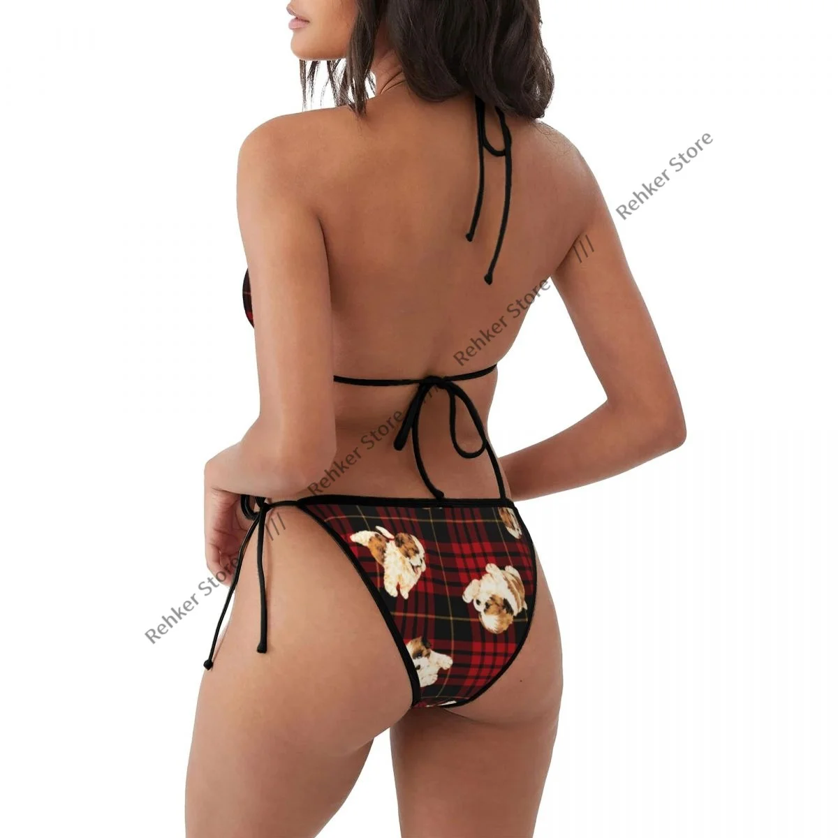 Bikini Set Swimwear Women Swimsuit Sexy Push Up Swimming Bathing Suit Cute Dog Plaid Pattern Beachwear Summer Brazilian