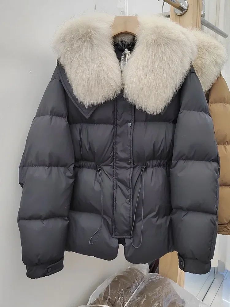 جديد المرأة الخريف الشتاء الملابس الطبيعية الثعلب الفراء سترة الموضة الدافئة الحقيقية سترة منفوخة الإناث الأبيض بطة أسفل معطف سيدة