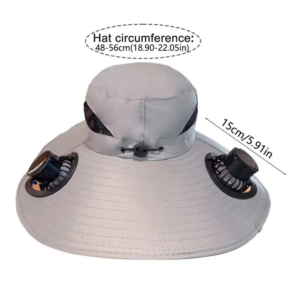 قبعة مروحة شمسية قابلة للإزالة قابلة للتنفس 3 سرعات قبعة دلو صيد حماية من الأشعة فوق البنفسجية طاقة الرياح العالية قبعة واقية من الشمس بحافة واسعة لتسلق الجبال