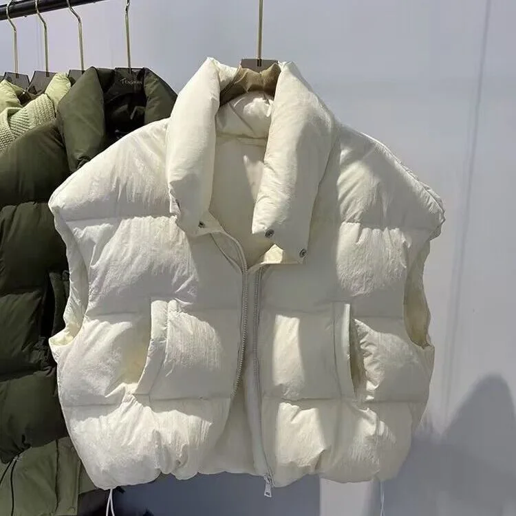 

2025 New Autumn Winter Cotton Down Vest For Women Solid Puffer Padded Vest Sleeveless Solid Color Jacket Warm Coat