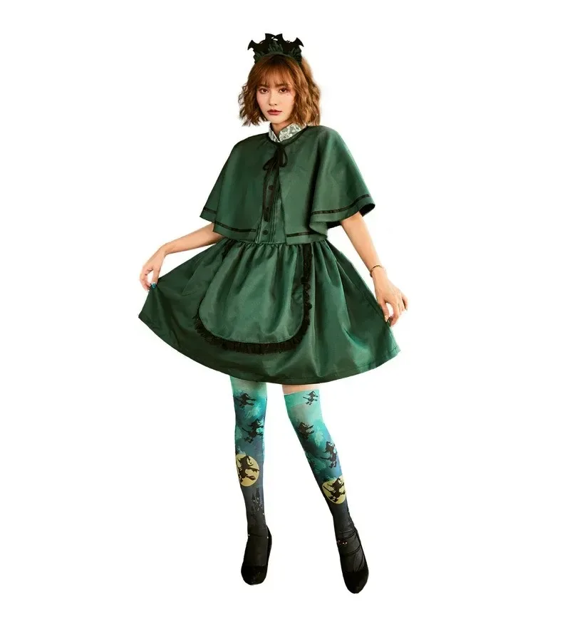 

Костюм на Хэллоуин, костюм зеленой горничной, женский костюм для косплея, головной убор летучей мыши