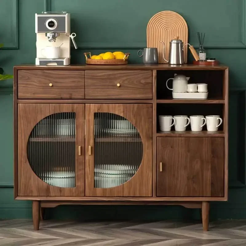 Nordic all solid wood black walnut side cabinet locker retro multi-functional minimalist storage cabinet restaurant wine cabinet
