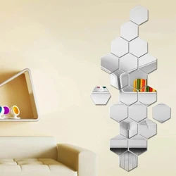 12Pcs Acrylic Mirror Wall Stickers Self-adhesive Living Room TV Background Wall Stickers Hexagonal Wall Stickers Home Decoration