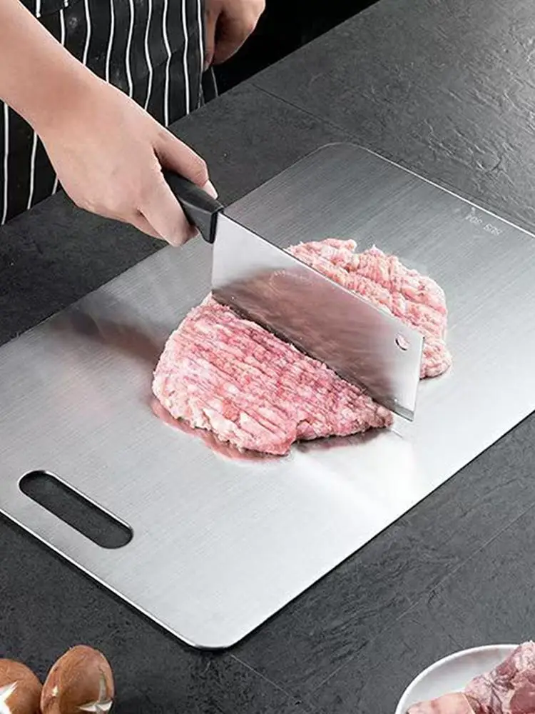 Planche à découper en titane, en acier inoxydable de qualité alimentaire, Double face épaisse, planche à découper pour la maison, le Restaurant, les fruits et la viande
