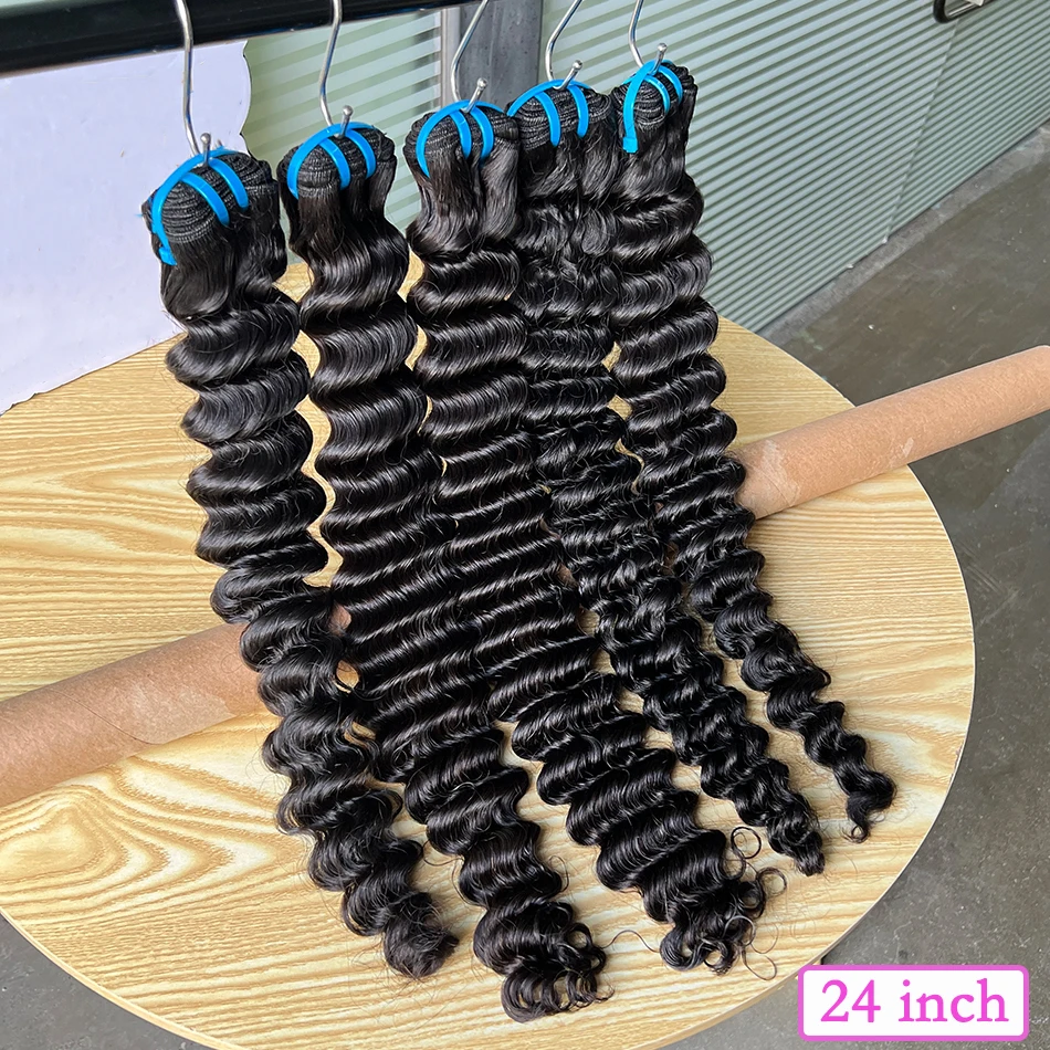 

12A Deep Wave Bundles 100% Human Hair Extensions Weave #1B Natural Color Full 30inch Unprocessed Raw Virgin Human Hair For Women