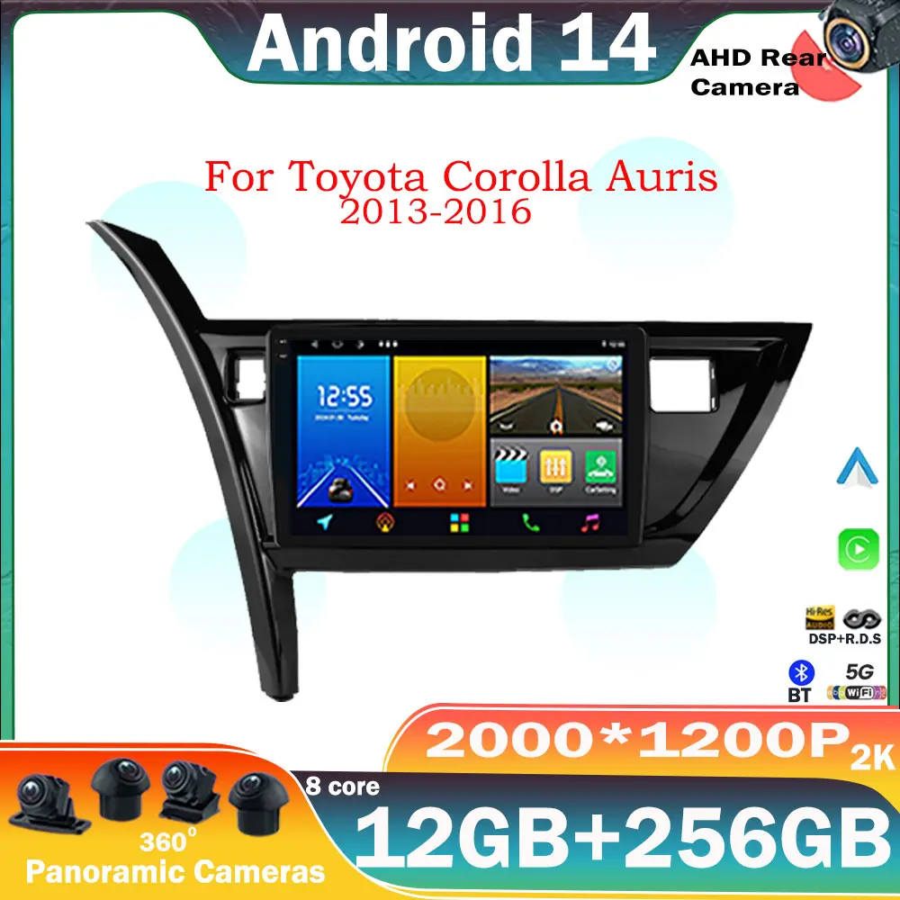 2Din Android 14 Car Multimedia Player For Toyota Corolla Auris 2013-2016 GPS Navi Carplay Android Auto car radio No DVD 12G 256G