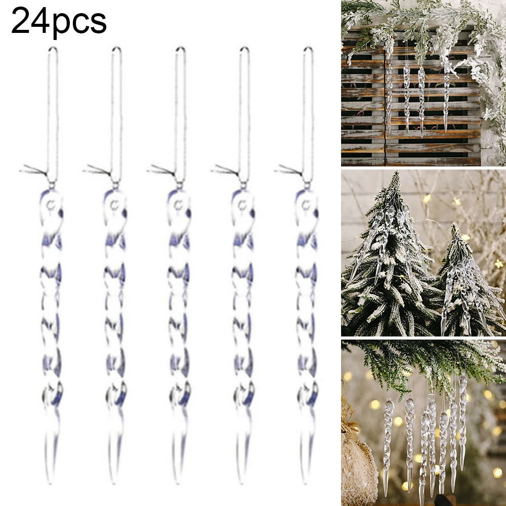 Acrylic Hanging Icicles Pack of Twenty Four Pieces Designed Specifically for Christmas Trees Size Thirteen Centimeters Each