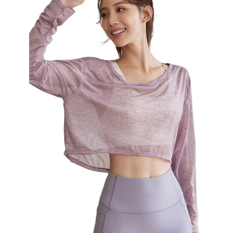 

Lezyan Yoga Clothing Women's Short Breathable Loose Skinny Sports Blouse Pilates Running Fitness Long Sleeve Top Workout Clothes