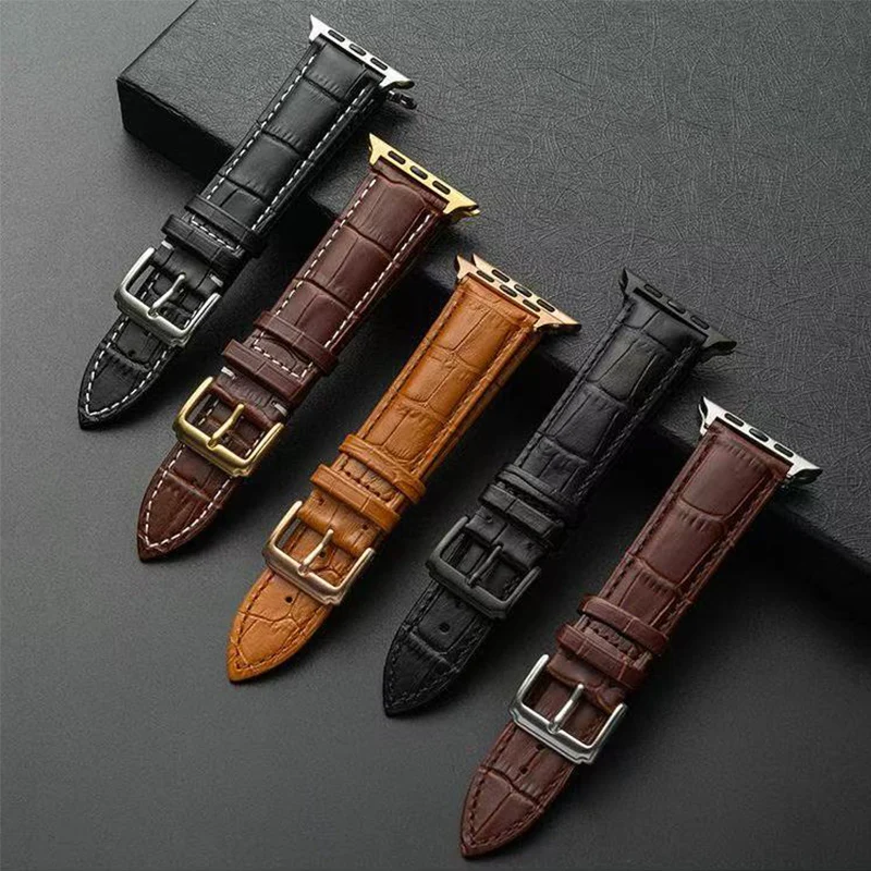 

Substitute Apple Watch s10 leather strap iwatch6/8/9/7 generation 42/45/46mm cowhide butterfly buckle