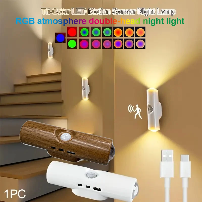 

LED Night Light with Motion Sensor RGB Gradient Ambient Light Dimmable Magnetic Stair Lamp for Entryway Bedside Desk Wardrobe