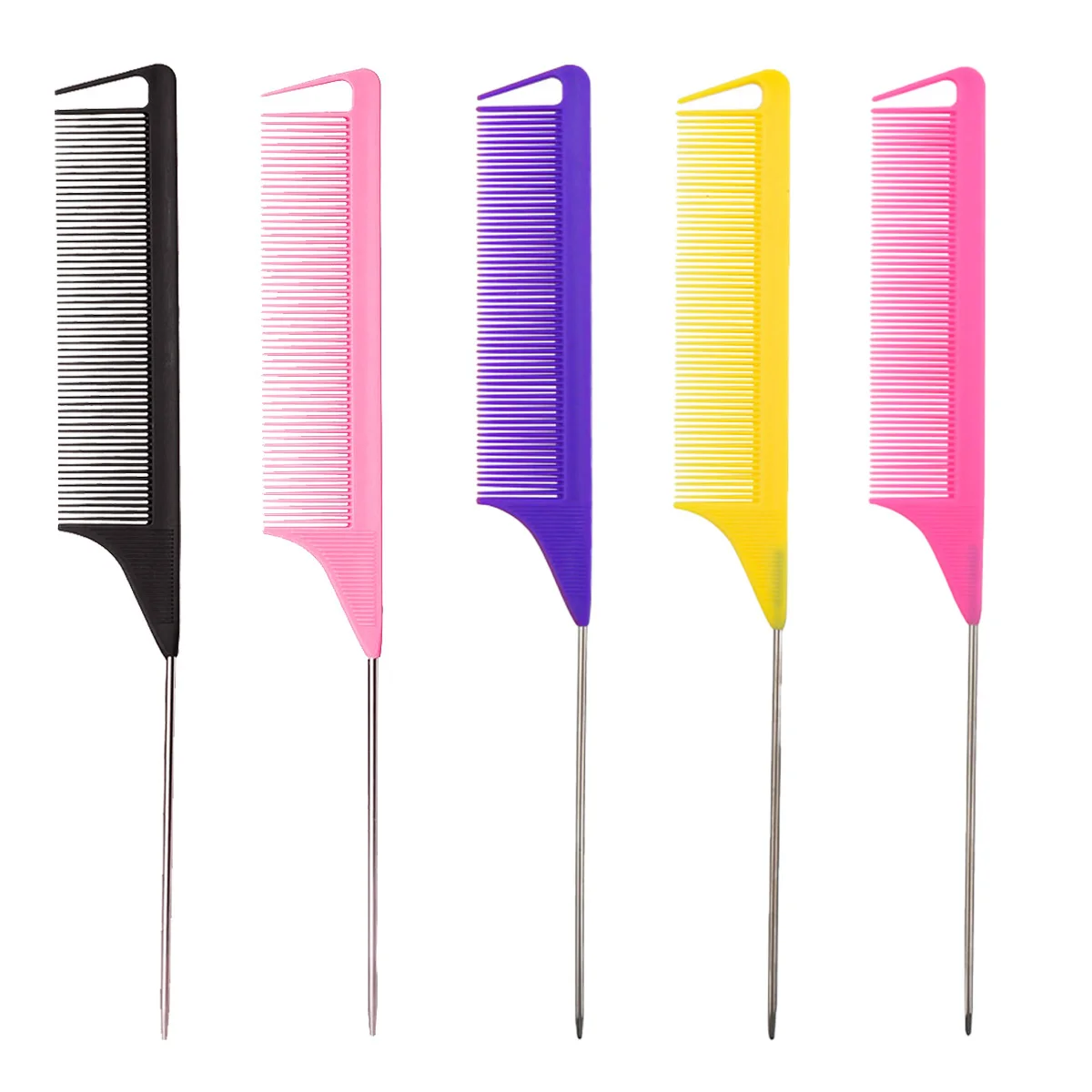 

5pcs Sharp Tail Salon Hairstyling Combs, Steel Needle Needle rat-tail combs Hair Salon Accessories,Special for real hair wigs
