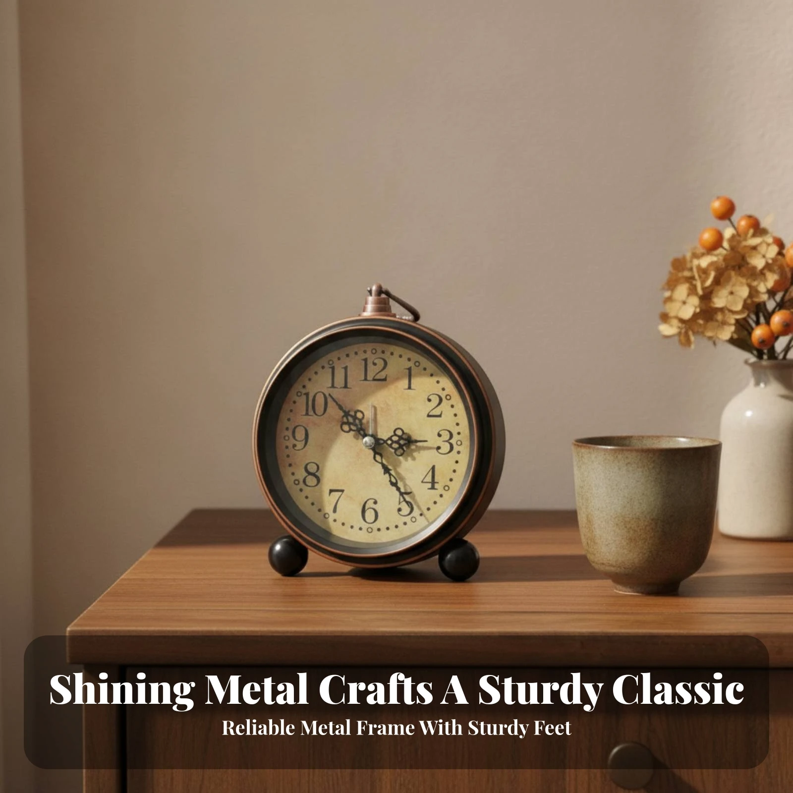 Tabletop Alarm Clock Accent Band Vintage Alarm Clock Home Decor Round Room Accessory Easy to Read