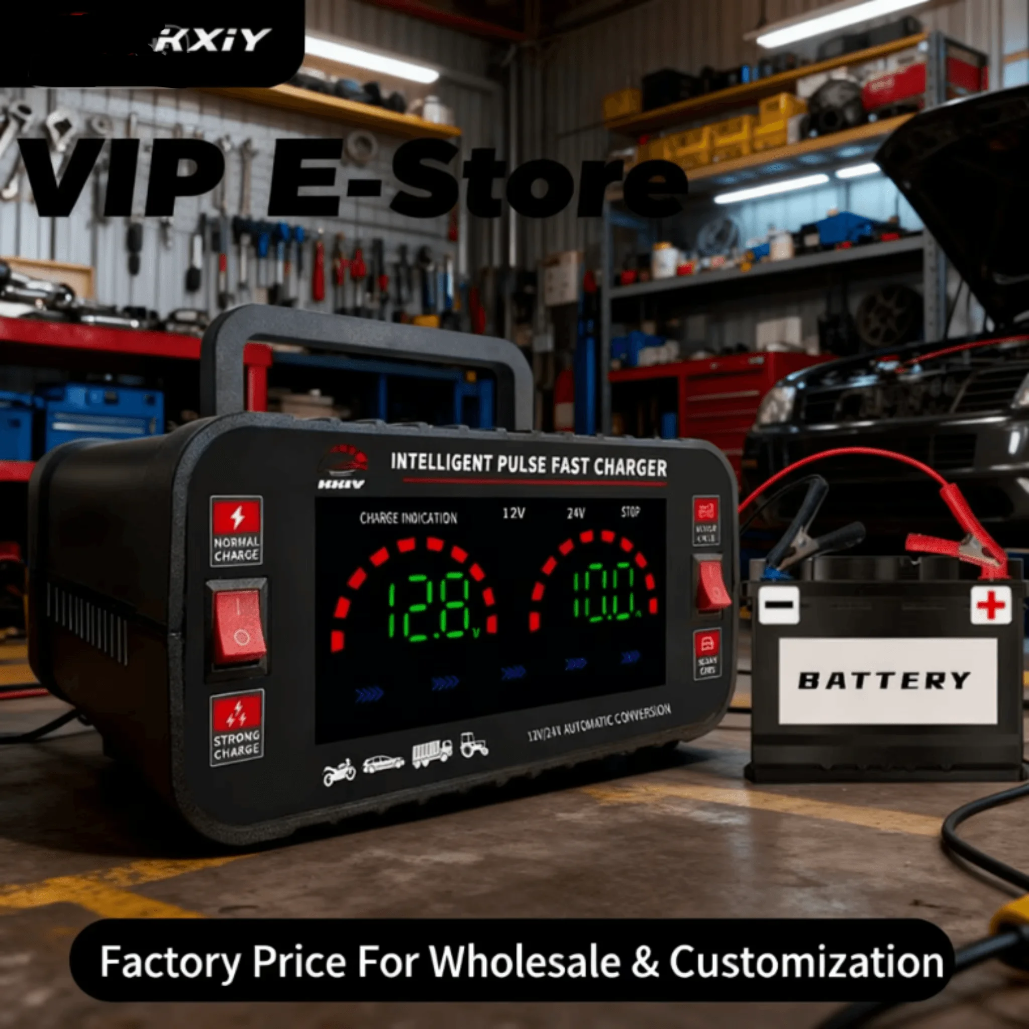 

W09 150 Вт Полностью автоматическое автомобильное зарядное устройство 12 В/10 А 24 В/5 А-ЕС Импульсный ремонт с цифровым дисплеем для свинцово-кислотных гелевых аккумуляторов AGM