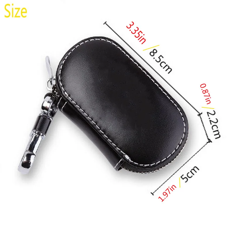 Universal Key Fob Cover Car Key Case Protector Genuine Leather Keychain Holder Metal Hook Key Ring Zipper Bag For Remote Key Fob