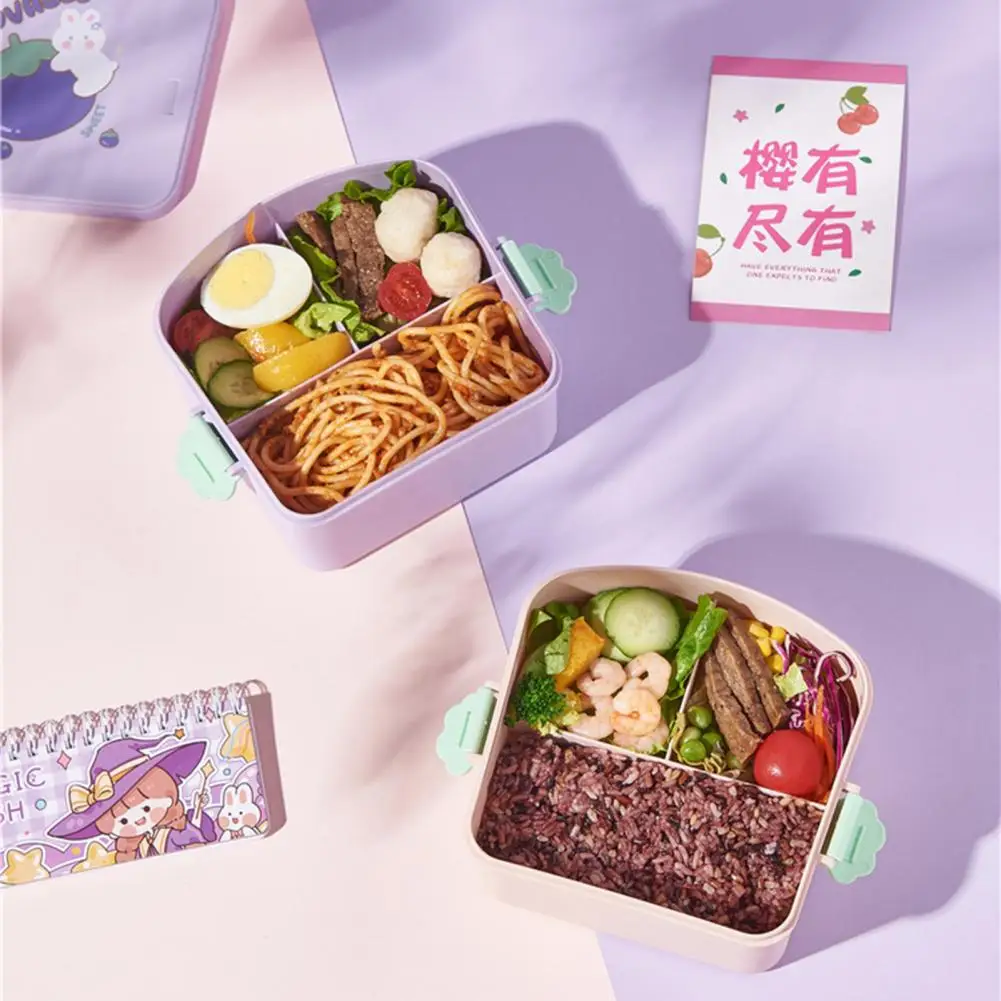 Student Lunch Box PP No Odor Lunch Container Compartment Design Food Grade Food Container Cartoon with Fork Bento Box Lunch Box