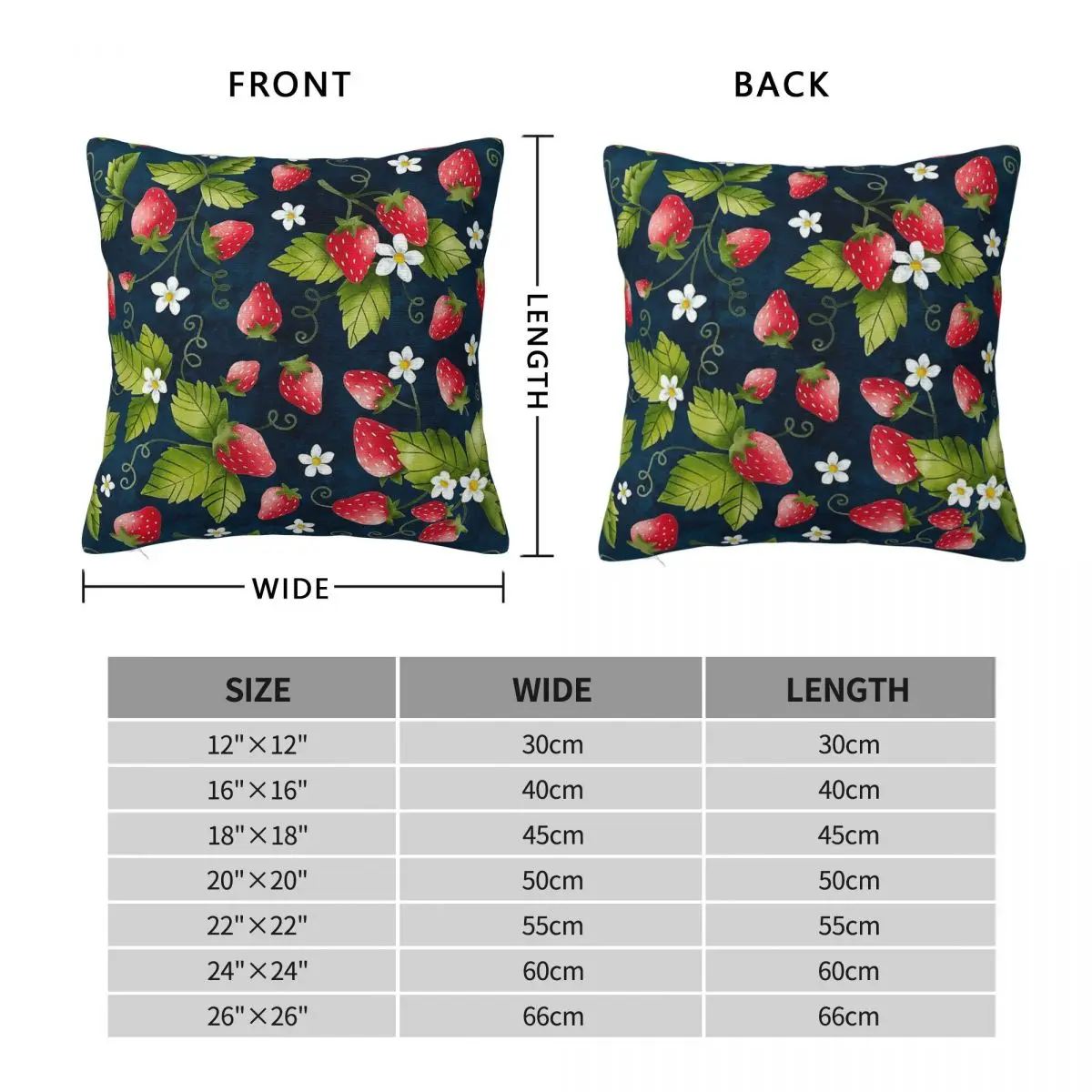 Strawberry Field Fruit Square Pillowcase Polyester Linen Velvet Pattern Zip Decorative Throw Pillow Case Room Cushion Case