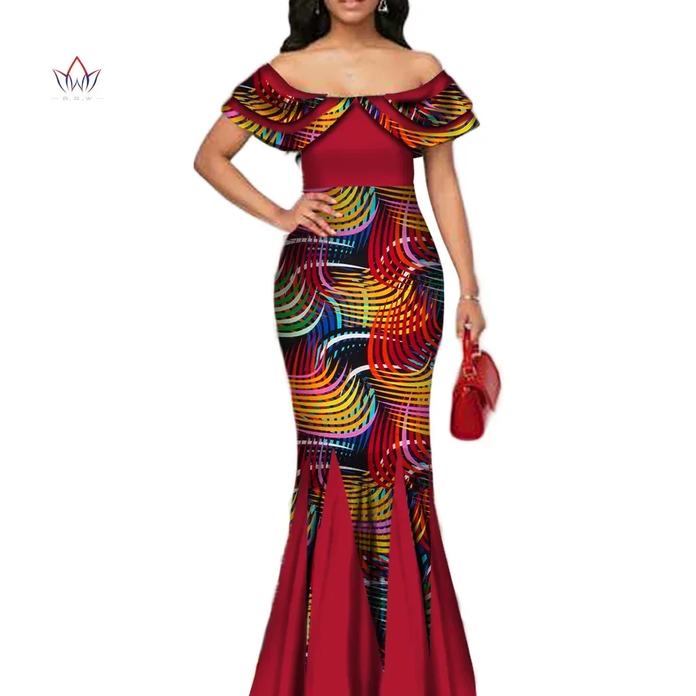 Customize Women Dresses African Fit Danshiki Dress Traditional Elegent Female Wax Print Cotton Party Wedding Dress WY2372