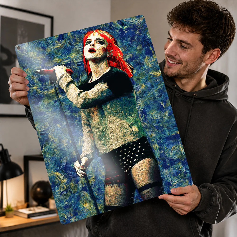 Hayley Williams Red Haired Performance Aluminum Poster Starry Night Inspired Wall Art For Bedroom Customized Metal Sign Fan Gift