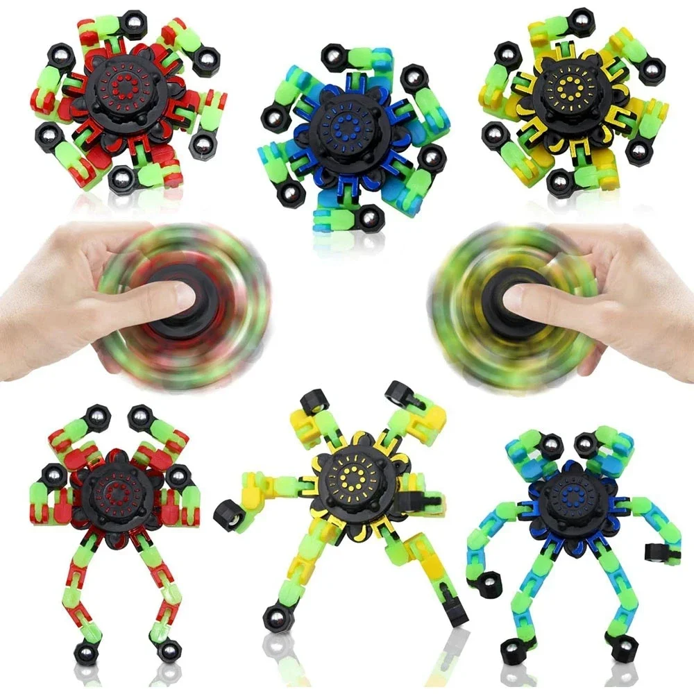 4Pcs Fidget Spinners Glow in The Dark Fingertip Gyro DIY Deformable Robot Funny Sensory Toys Decompression Spinner Party Favors