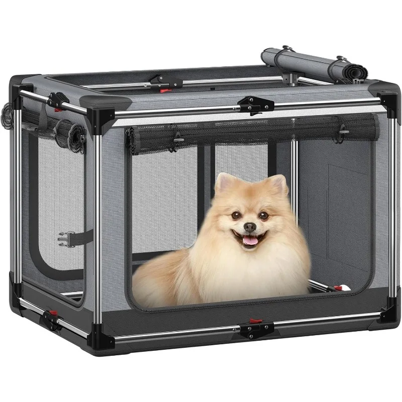 

Collapsible Dog Crate: 26 Inch Foldable Soft Sided Dog Crate for Small Dogs, Portable Dog Travel Kennel with Soft Mat for