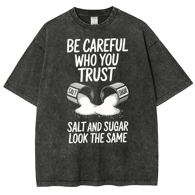 

Men'S Fun Pattern Washed T-Shirt "Beware Of Those You Trust" Letter Slogan Cotton Crew Neck Top Casual Wear Outdoor Sportswear