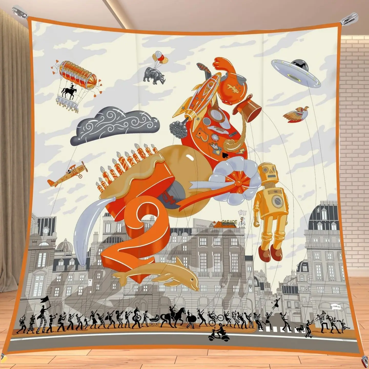 

90cm Twill Silk Like Square Scarf Horse Travel Fantasy Print Luxury Versatile Shawl & Neck Scarf Accessory for Women Streetwear