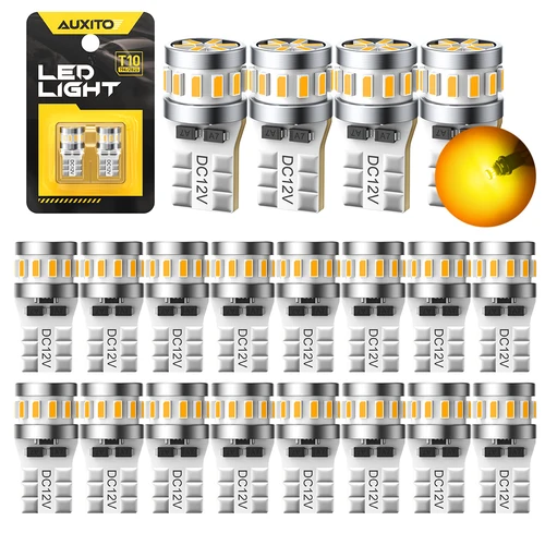 AUXITO 20/10/2 Uds T10 W5W LED amarillo ámbar Canbus Anti Error luz nocturna Interior estacionamiento lámpara superbrillante 194 168 bombilla de coche 12V