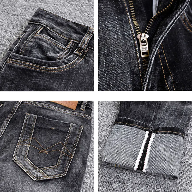 Newly Designer Fashion Men Jeans High Quality Retro Black Gray Stretch Slim Fit Ripped Jeans Men Embroidery Vintage Denim Pants