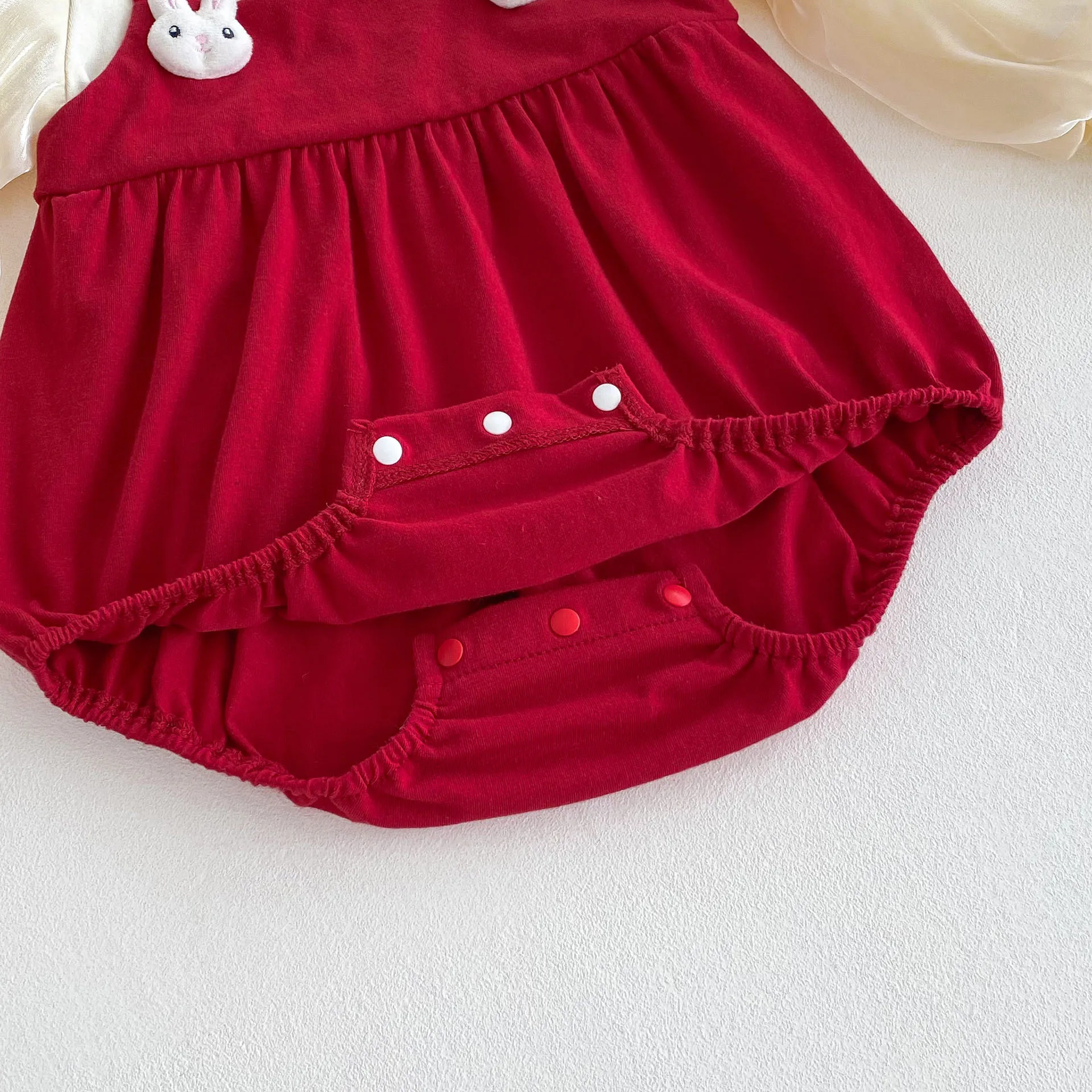 Ins Autumn 2024 Newborn Girls Rompers Bubble Sleeve Bow Rabbit Spliced Infant Girls Bodysuit 0-2 Years Baby Girls Outfits