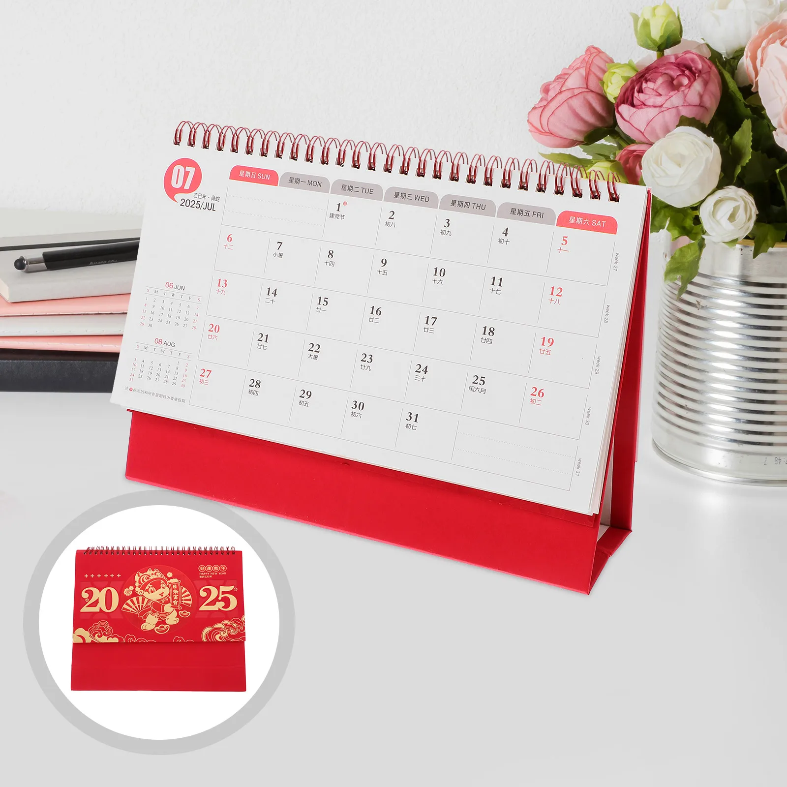 

2025 Chinese Snake Lunar New Year Wall With Spiral Binding Bright Color Paper Desktop Family Schedule Planner For Office