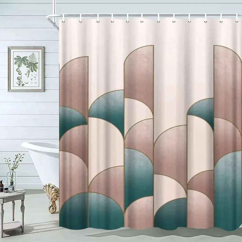 Mid Century Shower Curtain Black Gray Tan Abstract Sun Geometric Neutral Rustic Modern Arch Fabric Bathroom Decor Set Hooks