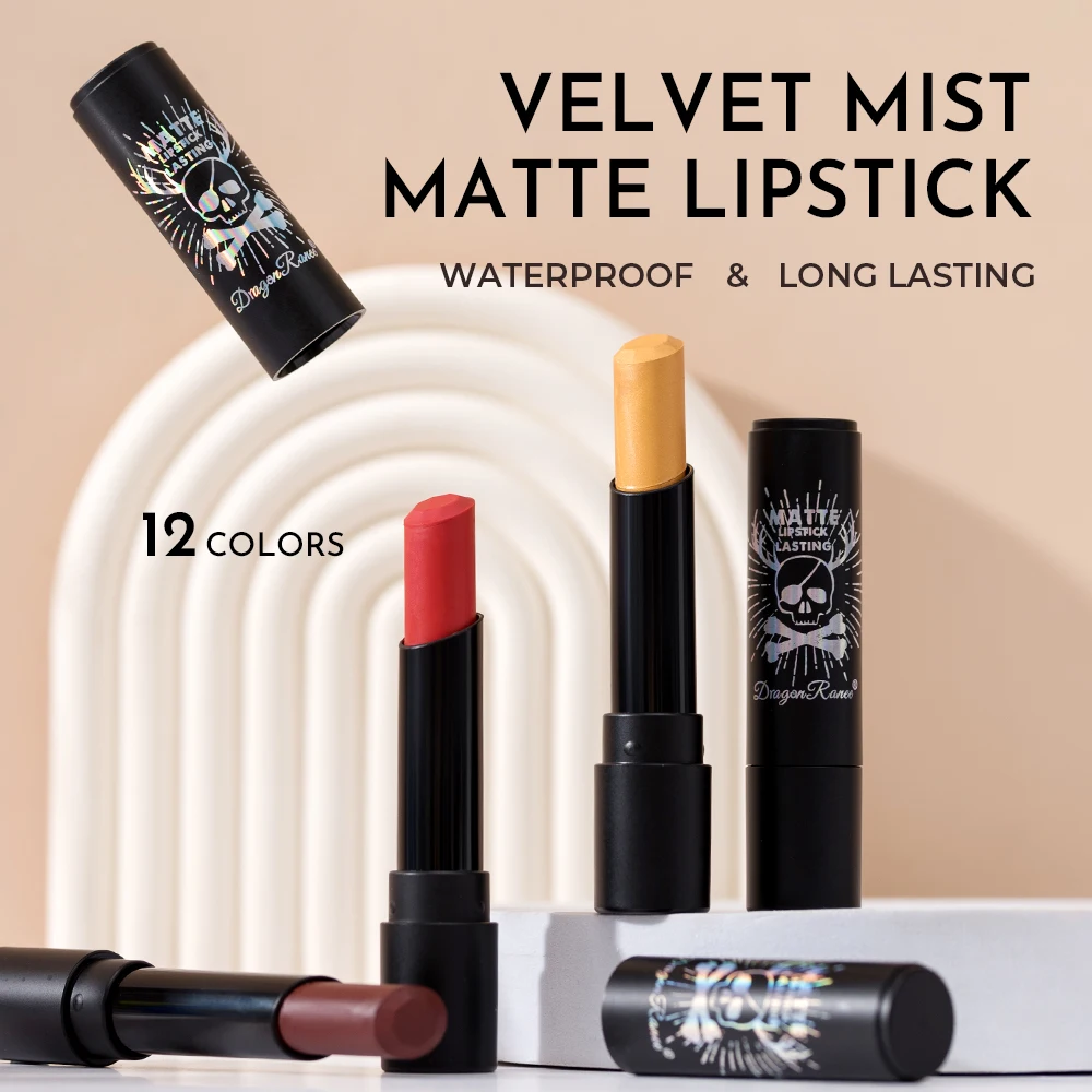 12 Colors of Retro Vampire Black Matte Lipstick, Long-lasting Waterproof Lipstick, Non-fading Halloween Makeup Look