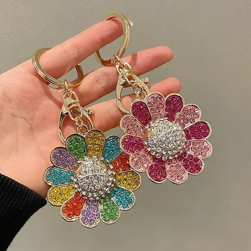 Sunflower Rhinestone Crystal Metal Keychain Lovely Flower Keyring Handbag Car Pendant Jewelry Gift Dropshipping