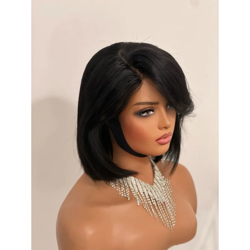 100% Brazilian Hair Wig 4x4 Lace Front Black Short Bob 10inch