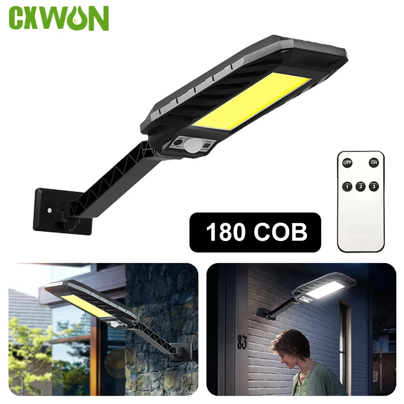 180COB Solar Street Lights Outdoor 3 Modes Remote Solar Wall Light Patio Yard Garage Garden Motion Sensor Security Light